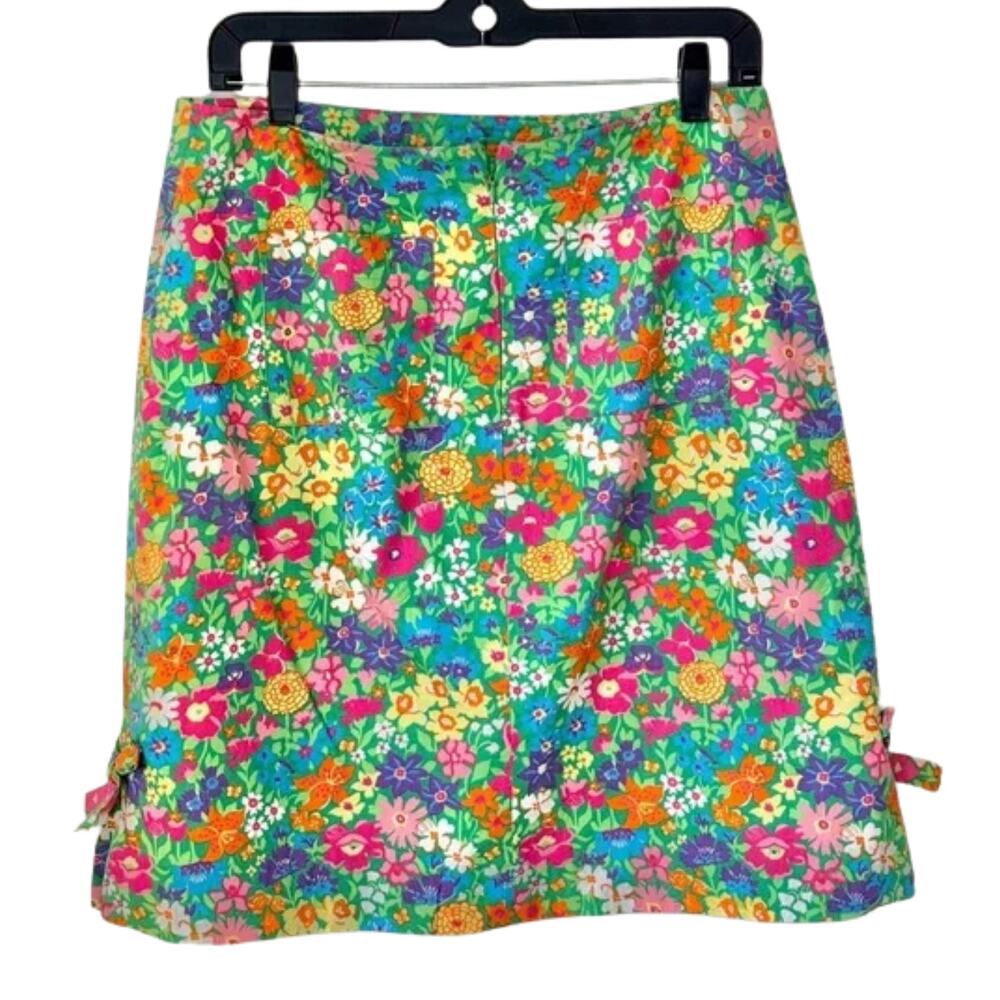 Lilly Pulitzer Green Blue Pink Floral Side Bow Mini Skirt Size 12 Golf Preppy - Picture 5 of 9